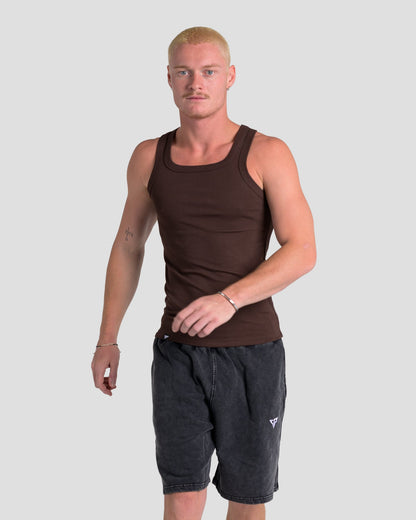 MEN'S KTP SQUARED NECK RIBBED TANK - ESPRESSO