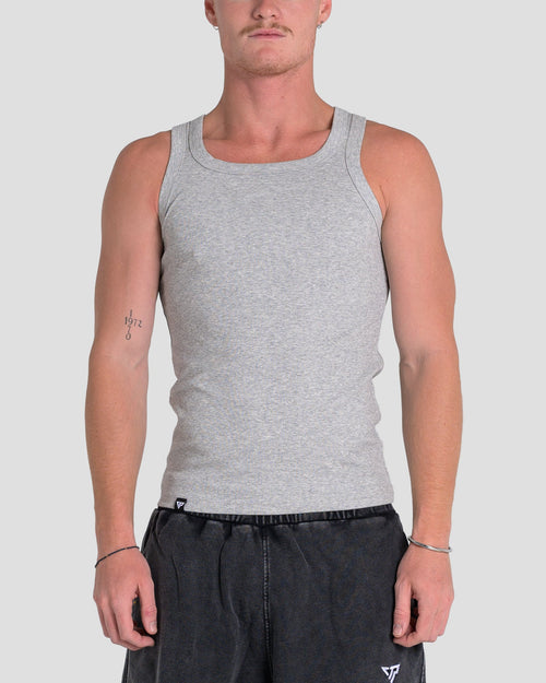 MEN'S KTP SQUARED NECK RIBBED TANK - LIGHT GREY