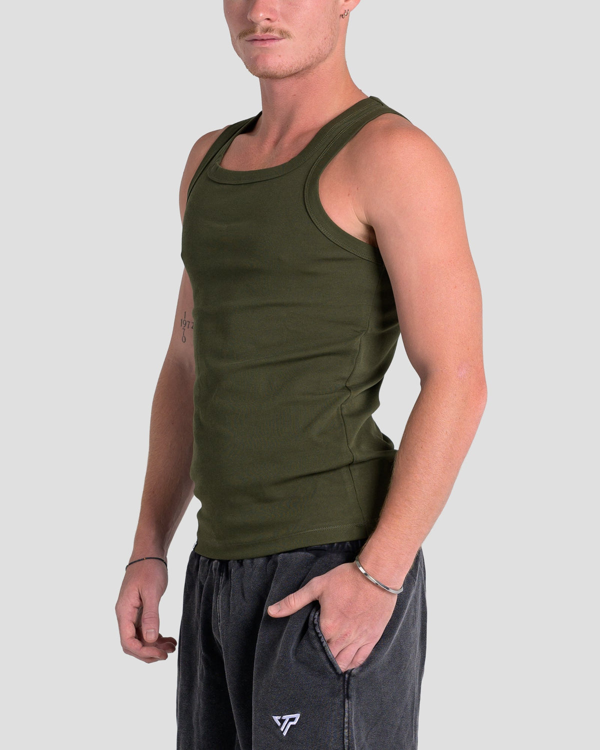 MEN'S KTP SQUARED NECK RIBBED TANK - KHAKI GREEN