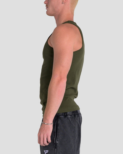 MEN'S KTP SQUARED NECK RIBBED TANK - KHAKI GREEN