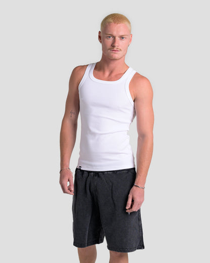 MEN'S KTP SQUARED NECK RIBBED TANK - WHITE