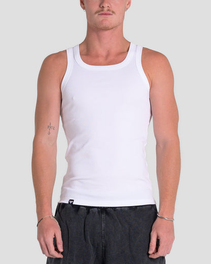 MEN'S KTP SQUARED NECK RIBBED TANK - WHITE