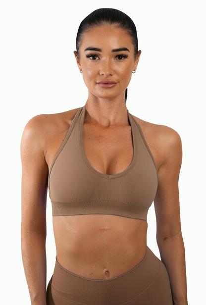 RECOIL HALTER CROP - COFFEE