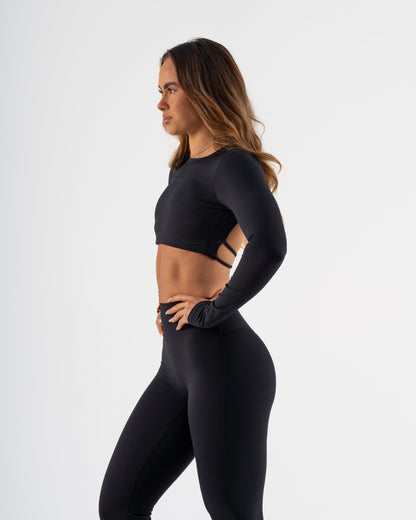 SIGNATURE LONG SLEEVE CROP - BLACK