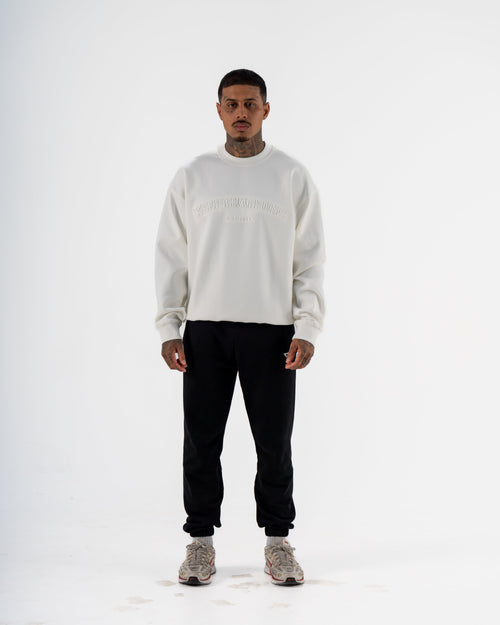KTP MEN'S EMBOSSED CREW NECK JUMPER- WHITE