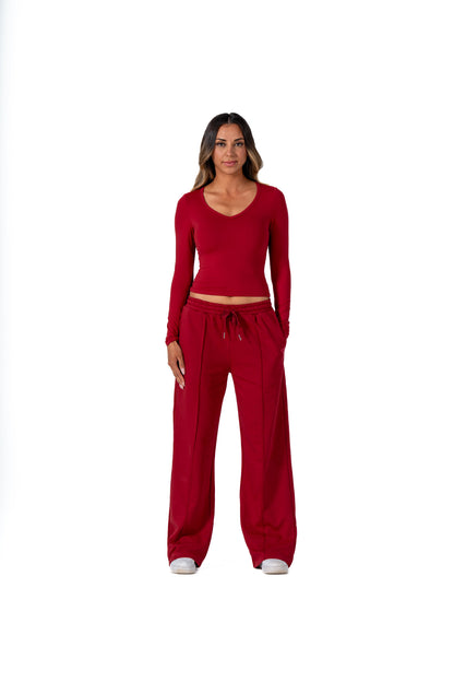 CLASSIC WIDE LEG SWEATPANTS - WINE