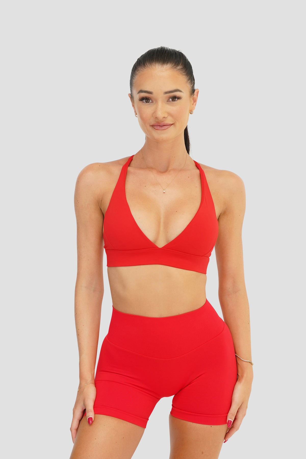 RECOIL HIGH WAIST SCRUNCH SHORTS - RED