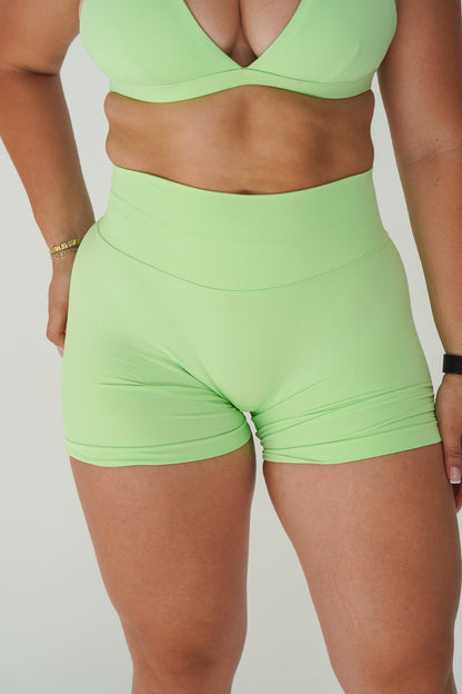 RECOIL HIGH WAIST SCRUNCH SHORTS - LIME GREEN