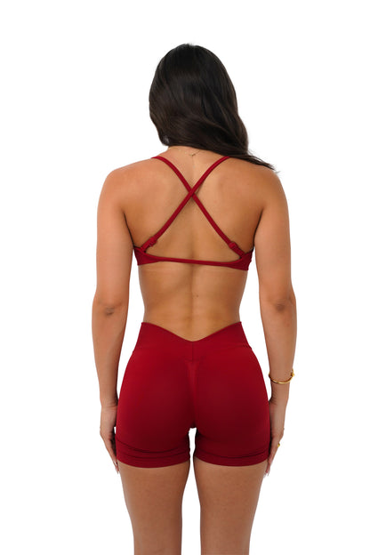 LJ V-BACK SCRUNCH SHORTS - DARK RED