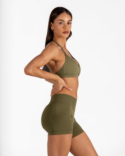 RECOIL SCRUNCH SHORTS - DARK KHAKI GREEN