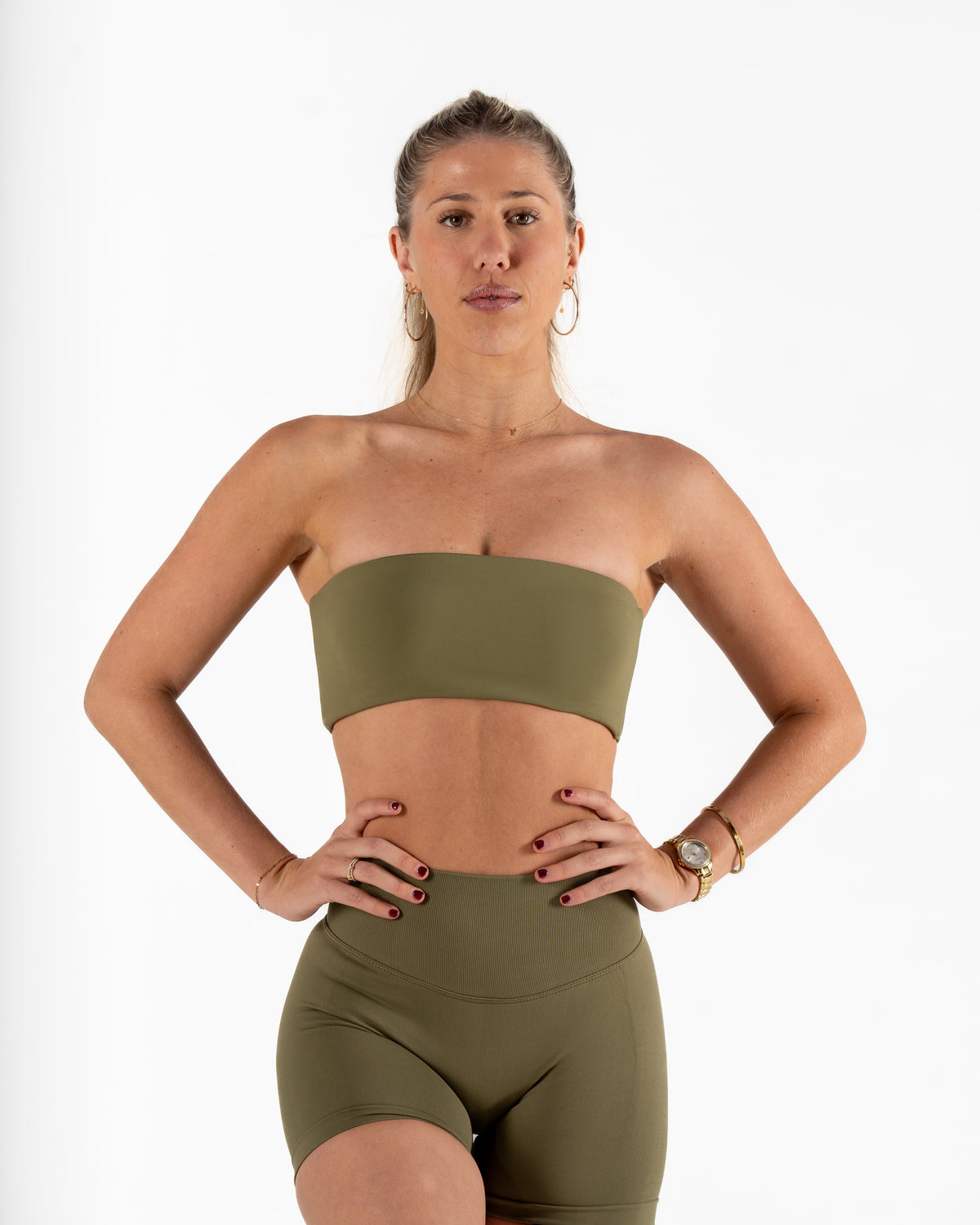 RECOIL HIGH WAIST SCRUNCH SHORTS - DARK KHAKI GREEN