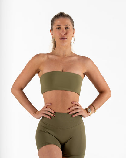 RECOIL HIGH WAIST SCRUNCH SHORTS - DARK KHAKI GREEN