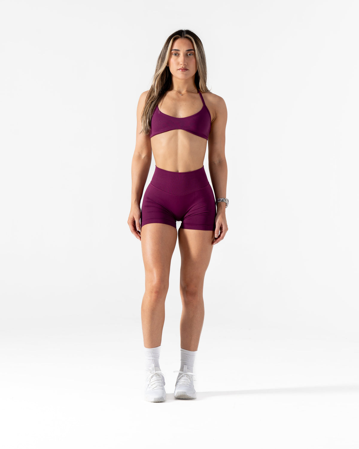 RECOIL HIGH WAIST SCRUNCH SHORTS - BERRY